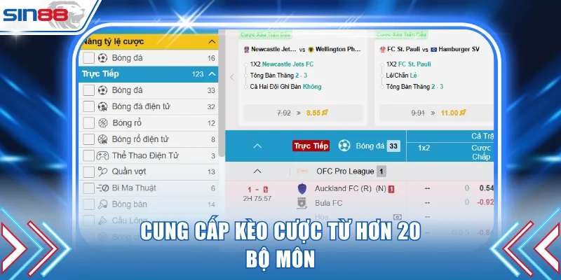 Cung cấp kèo cược từ hơn 20 bộ môn
