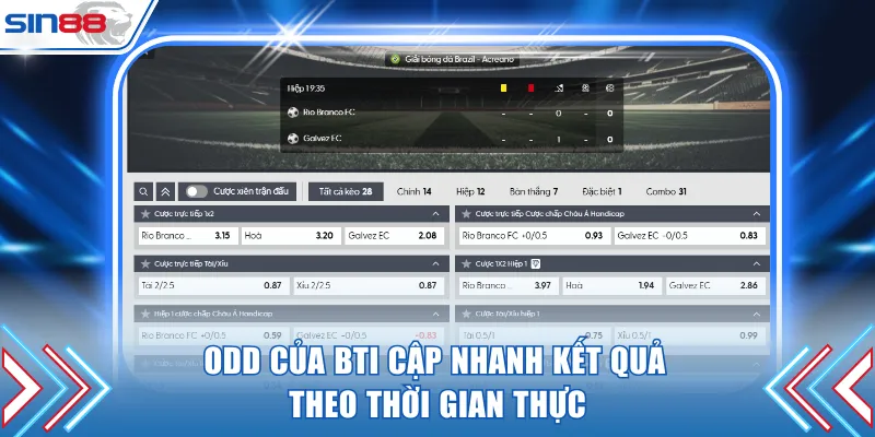 Odd của BTi cập nhanh kết quả theo thời gian thực